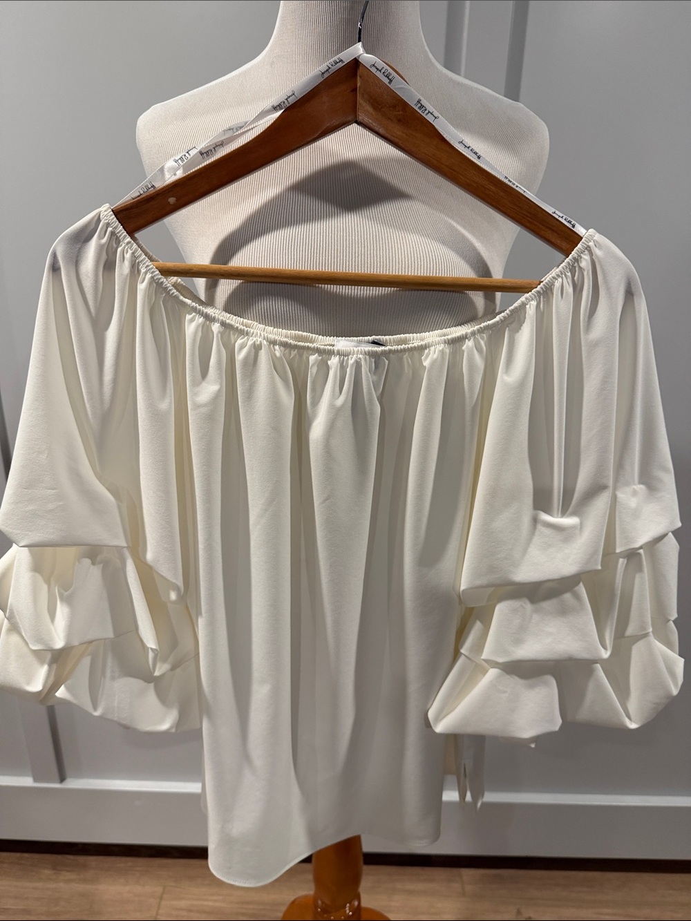 Joseph Ribkoff white Off-Shoulder Ruffle Sleeve Top - Picture 6 of 11